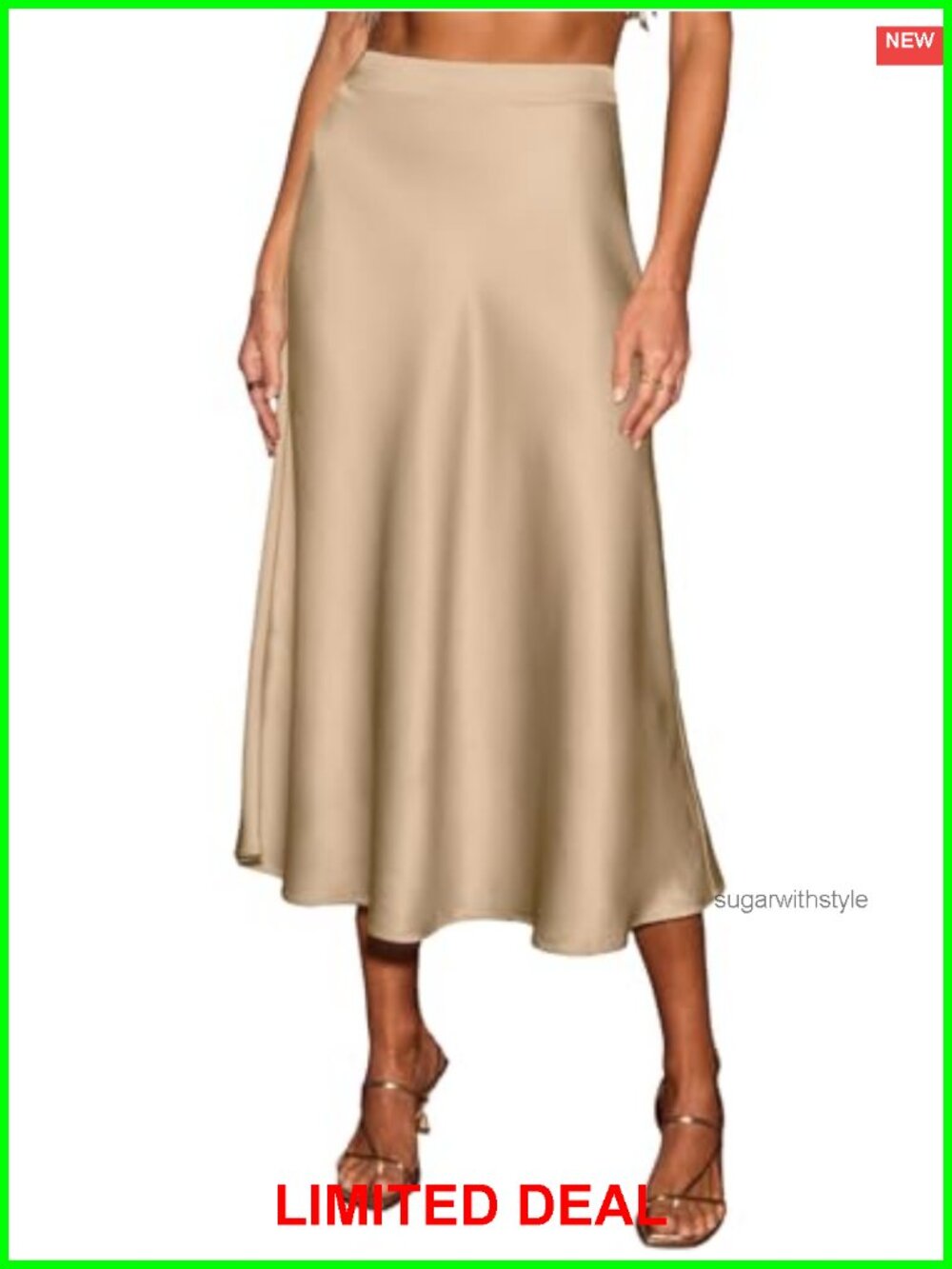 Satin A-Line Midi Skirt High Waist Flowy Formal Casual
